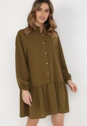 Ciemnozielona Sukienka Amarheis. Zielone sukienki damskie Born2be, l, bez wzorów, bez kołnierzyka, bez ramiączek, mini. Za 54.99 zł.