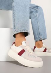 Beżowo-Bordowe Sneakersy Typu Kultowe Tenisówki na Grubej Podeszwie Nanessa. Brązowe trampki i tenisówki damskie Renee, bez wzorów, z jeansu, bez zapięcia. Za 79.99 zł.