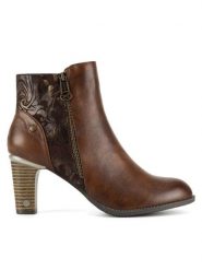 Mustang Botki 1335-501 Brązowy. Brązowe botki damskie Mustang, bez wzorów, z materiału, bez obcasa, na słupku, bez zapięcia. Za 349.99 zł.