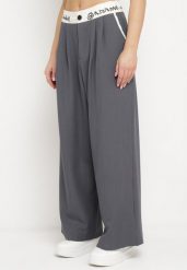 Szare Szerokie Palazzo Spodnie z Wysokim Stanem Zapinane na Zamek i Guziki Folina. Szare spodnie materiałowe damskie Born2be, bez wzorów, z bawełny, biznesowe, z podwyższonym stanem, plus size. Za 149.99 zł.