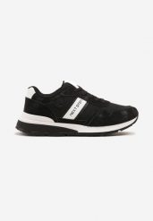 Czarne Buty Sportowe z Przeszyciami i Ozdobnym Paskiem z Napisem Seriven. Czarne buty sportowe męskie Born2be, bez wzorów, z jeansu, bez zapięcia. Za 109.99 zł.
