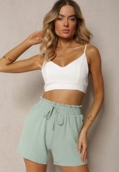 Zielone Casualowe Szorty Bermudy High Waist Wykończone Gumką w Pasie Otanea. Zielone szorty damskie Renee, bez wzorów, eleganckie, z podwyższonym stanem. Za 39.99 zł.