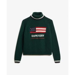 Sweter damski z golfem Superdry Americana. Zielone swetry nierozpinane damskie Superdry, na zimę, bez wzorów, vintage, bez kołnierzyka, bez ramiączek. Za 391.50 zł.