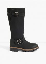Kozaki sznurowane Tom Tailor z klamrami. Czarne kozaki damskie bonprix, bez wzorów, bez obcasa, bez zapięcia. Za 299.99 zł.