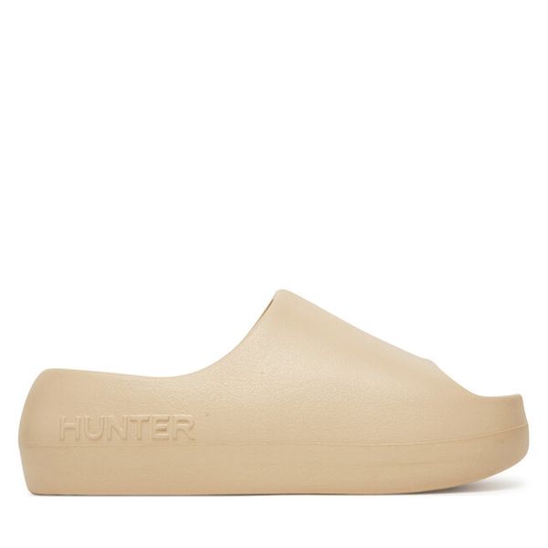 Klapki Hunter. Brązowe klapki damskie Hunter, bez wzorów, bez obcasa, bez zapięcia. Za 99.99 zł.