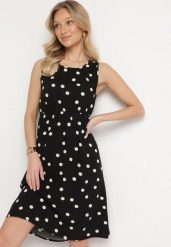 Czarna Rozkloszowana Sukienka w Kropki Valsedi. Czarne sukienki damskie Born2be, na co dzień, l, bez wzorów, z jeansu, eleganckie, bez kołnierzyka, bez ramiączek, midi, proste. Za 39.99 zł.