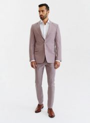 PAKO LORENTE – Gładkie różowe spodnie garniturowe męskie. Czerwone eleganckie spodnie męskie Pako Lorente, m, bez wzorów, z wełny. Za 399.99 zł.