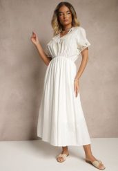 Biała Bawełniana Sukienka w Stylu Boho z Kieszonkami Orrane. Białe sukienki damskie Renee, na lato, l, bez wzorów, z bawełny, boho, bez kołnierzyka, bez ramiączek, maxi. Za 99.99 zł.
