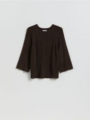 Gładki sweter - brązowy. Brązowe swetry nierozpinane damskie Reserved, l, bez wzorów, z dzianiny, bez kołnierzyka, bez ramiączek. Za 89.99 zł.