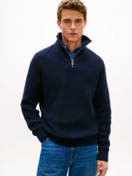 Tommy Hilfiger sweter z dzianiny z wełną Mężczyźni Wełna niebieski, L. Niebieskie swetry męskie Tommy Hilfiger, na zimę, l, bez wzorów, z bawełny, bez kołnierzyka, bez ramiączek. Za 429.95 zł.