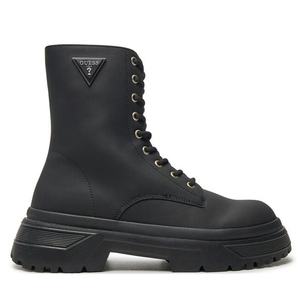 Trzewiki Guess. Czarne botki damskie Guess, z aplikacjami, bez obcasa, na płaskiej podeszwie, bez zapięcia. Za 659.99 zł.