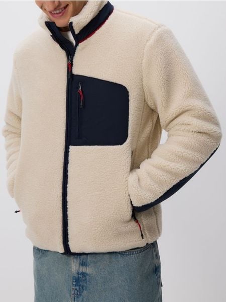 Kurtka sherpa ze stójką - złamana biel. Kurtki męskie Reserved, l, bez wzorów, bez kaptura. Za 179.99 zł.