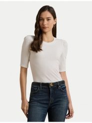 LAUREN RALPH LAUREN Bluzka 200902618006 Biały Slim Fit. Białe bluzki damskie Lauren Ralph Lauren, l, bez wzorów, z bawełny, bez kołnierzyka, bez ramiączek. Za 249.99 zł.