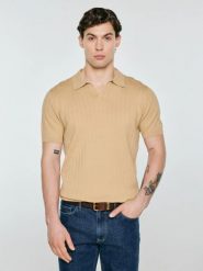Sweter męski polo z krótkim rękawem beżowy Matisonis 801. Brązowe swetry męskie BIG STAR, l, bez wzorów, z bawełny, klasyczne, bez kołnierzyka, bez ramiączek. Za 159.99 zł.