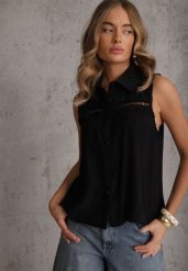 Czarna Boho Koszula z Wiskozy Bez Rękawów Zdobiona Haftem Melirianne. Czarne koszule damskie Renee, m, z aplikacjami, z jeansu, boho, bez kołnierzyka, bez ramiączek. Za 79.99 zł.