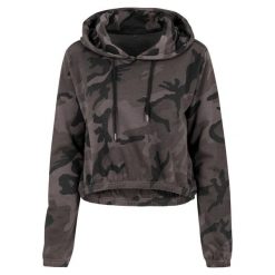 Damska Bluza Z Kapturem Camo. Zielone bluzy damskie BUILD YOUR BRAND, m, bez wzorów, bez ramiączek, z kapturem. Za 163.99 zł.