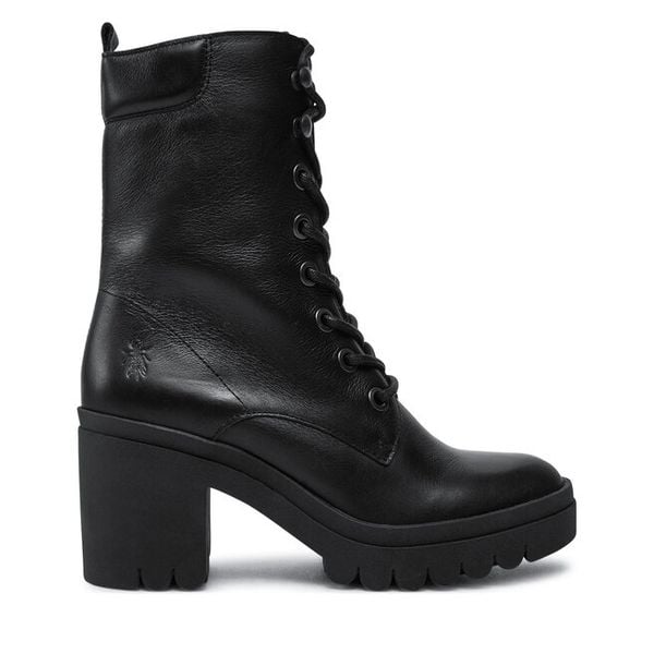 Trzewiki Fly London. Czarne botki damskie Fly London, bez wzorów, bez obcasa, na słupku, bez zapięcia. Za 549.99 zł.