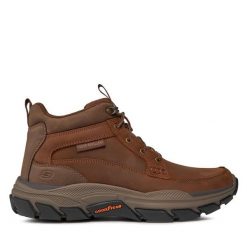 Trzewiki Skechers. Brązowe botki męskie Skechers, bez wzorów, bez obcasa, bez zapięcia. Za 379.99 zł.
