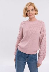 Różowy sweter S-LUCA. Czerwone swetry nierozpinane damskie Volcano, s, w ażurowe wzory, z dzianiny, klasyczne, bez kołnierzyka, bez ramiączek. Za 159.99 zł.