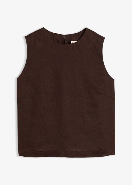 Krótki top z czystego lnu. Białe topy damskie bonprix, bez wzorów, bez kołnierzyka, bez ramiączek. Za 119.99 zł.