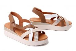 Oh! My Sandals 5952 doya taupe combi, sandały damskie. Brązowe sandały damskie Oh My Sandals, bez wzorów, ze skóry, bez obcasa, na koturnie, bez zapięcia. Za 294.90 zł.
