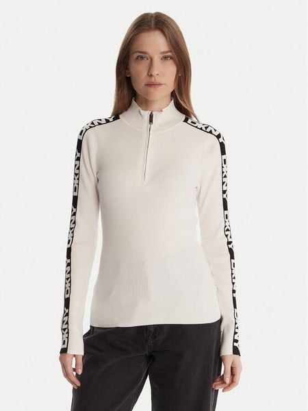 DKNY Sweter P5MSAY01 Écru Slim Fit. Swetry nierozpinane damskie DKNY, s, bez wzorów, z wiskozy, bez kołnierzyka, bez ramiączek. Za 399.99 zł.