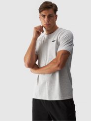 4F T-shirt regular gładki męski - szary XXL. Szare t-shirty męskie 4F, m, bez wzorów, z bawełny, bez kołnierzyka, bez ramiączek. Za 49.99 zł.