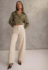 Beżowe Szerokie Jeansy Bawełniane High Waist Fyrlyss. Brązowe jeansy damskie Renee, bez wzorów, z bawełny, eleganckie, z podwyższonym stanem. Za 109.99 zł.