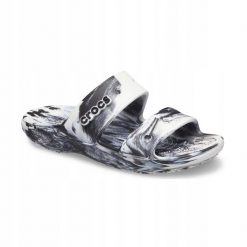Klapki Dla Dorosłych Crocs Classic Marbled. Białe klapki damskie Crocs, bez wzorów, z materiału, bez obcasa, bez zapięcia. Za 99.99 zł.