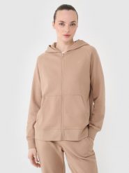 4F Bluza dresowa rozpinana z kapturem damska - beżowa M. Brązowe bluzy damskie 4F, m, bez wzorów, z bawełny, sportowe, bez ramiączek, z kapturem. Za 159.99 zł.