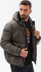 Ombre Kurtka męska ocieplana C529 - khaki L. Brązowe kurtki męskie Ombre, l, bez wzorów, bez kaptura. Za 89.99 zł.
