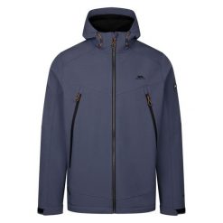 Męska Kurtka Hubbard Soft Shell. Niebieskie kurtki męskie Trespass, m, z aplikacjami, z elastanu, z kapturem, trekkingowe. Za 368.99 zł.