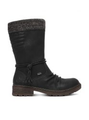 Rieker Kozaki CEO-Z4755-00 Czarny. Czarne kozaki damskie Rieker, bez wzorów, ze skóry, bez obcasa, na płaskiej podeszwie, bez zapięcia. Za 429.99 zł.