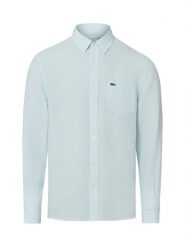 Lacoste koszula lniana Mężczyźni Regular Fit len niebieski, 45. Niebieskie koszule męskie Lacoste, m, bez wzorów, ze lnu, klasyczne, bez kołnierzyka, bez ramiączek. Za 329.95 zł.