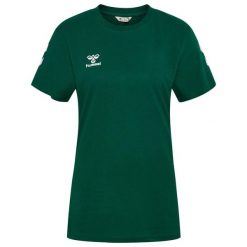 Koszulka damska Hummel Go 2.0 Chevron. Zielone bluzki damskie Hummel, bez wzorów, z bawełny, sportowe, bez kołnierzyka, bez ramiączek. Za 157.50 zł.
