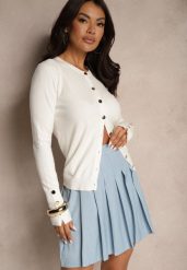 Jasnoniebieska Rozkloszowana Spódnica z Bawełny z Plisami Delamira. Niebieskie spódnice damskie Renee, na co dzień, l, bez wzorów, z bawełny, eleganckie, z podwyższonym stanem, mini, proste. Za 84.99 zł.