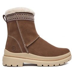 Botki Remonte. Brązowe botki damskie Remonte, bez wzorów, bez obcasa, na płaskiej podeszwie, bez zapięcia. Za 489.99 zł.