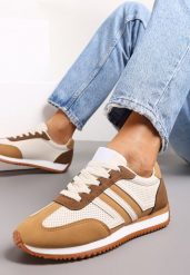 Beżowe Sneakersy z Perforacją i Wstawkami Alylena. Brązowe obuwie sportowe damskie Renee, bez wzorów, bez zapięcia, na fitness i siłownię. Za 69.99 zł.