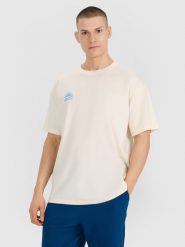 4F T-shirt oversize z nadrukiem męski - biały XL. Białe t-shirty męskie 4F, m, bez wzorów, z bawełny, bez kołnierzyka, bez ramiączek. Za 69.99 zł.