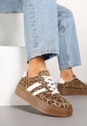 Panterkowe Klasyczne Sneakersy Tenisówki na Niskiej Platformie Denirla. Trampki i tenisówki damskie Renee, bez wzorów, z jeansu, bez zapięcia. Za 84.99 zł.