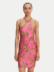 Versace Jeans Couture Sukienka koktajlowa 78HAO914 Różowy Slim Fit. Czerwone sukienki damskie Versace Jeans Couture, bez wzorów, z jeansu, wizytowe, bez kołnierzyka, bez ramiączek. Za 839.99 zł.