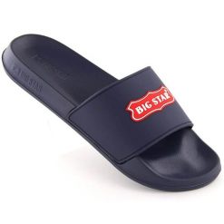 Klapki do wody Big Star OO274039 granatowe niebieskie. Niebieskie klapki damskie na lato, bez wzorów, z materiału, retro, bez obcasa, bez zapięcia. Za 142.23 zł.