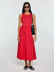 Sukienka damska midi bawełniana czerwona Kamasi 603. Czerwone sukienki damskie BIG STAR, na co dzień, l, bez wzorów, z bawełny, bez kołnierzyka, bez ramiączek, midi, rozkloszowane. Za 229.99 zł.