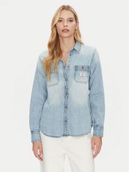 Guess Jeans Koszula jeansowa W5RH37 D5M83 Niebieski Regular Fit. Niebieskie koszule damskie Guess Jeans, m, z aplikacjami, z bawełny, bez kołnierzyka, bez ramiączek. Za 189.99 zł.