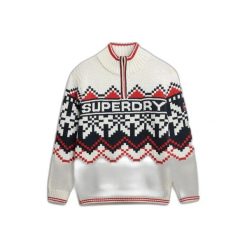 Kardigan z wzorem intarsjowym i kołnierzem typu stójka dla kobiet Superdry. Brązowe kardigany damskie Superdry, na zimę, l, bez wzorów, bez kołnierzyka. Za 428.40 zł.