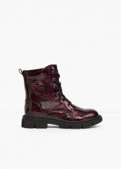 Kozaki sznurowane Tom Tailor w optyce lakierków. Czerwone kozaki damskie bonprix, bez wzorów, bez obcasa, bez zapięcia. Za 249.99 zł.