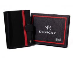 Portfel skórzany Rovicky N575L-RVTP-3081 B czarny. Czarne portfele męskie ROVICKY, bez wzorów, ze skóry. Za 80.00 zł.