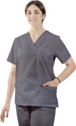 Visent Bluza medyczna ELASTYCZNA stretch chirurgiczna damska szary S. Szare bluzy damskie Visent, s, bez wzorów, bez ramiączek, bez kaptura. Za 67.99 zł.