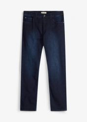 Jeansy o kroju slim z elastyczną wstawką w pasie, straight. Niebieskie jeansy męskie bonprix, z jeansu. Za 147.99 zł.