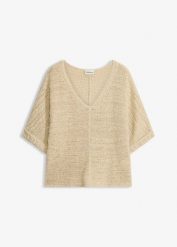 Gruby sweter z przędzy wstążkowej. Niebieskie swetry nierozpinane damskie bonprix, bez wzorów, bez kołnierzyka, bez ramiączek. Za 77.99 zł.